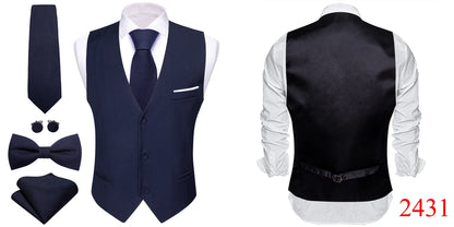 Elegant Silk Vest for Men Wedding Solid Gold Green Pink Purple Red Waistcoat Tie Bowtie Set Sleeveless Jacket Suit Barry Wang