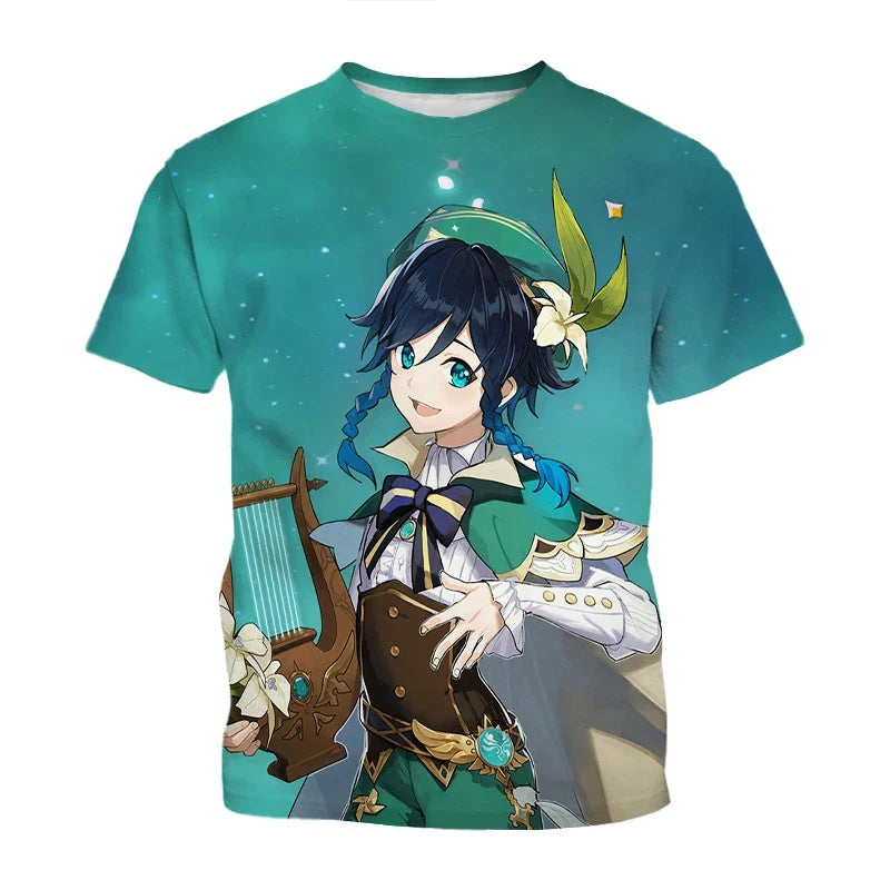 Summer, Genshin Impact game features handsome characters, 3D printed cool and stylish personalized T-shirts