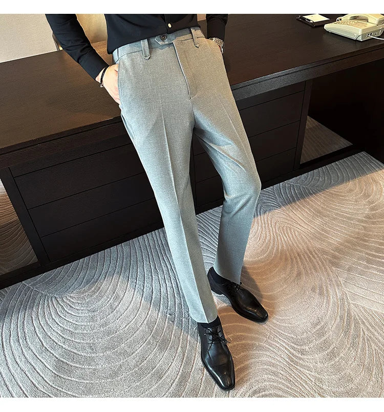 New Men Casual Solid Color Suit Pants Fashion Men Slim Fit Business Social Dress Pants Formal Wedding Social Party Male Trousers