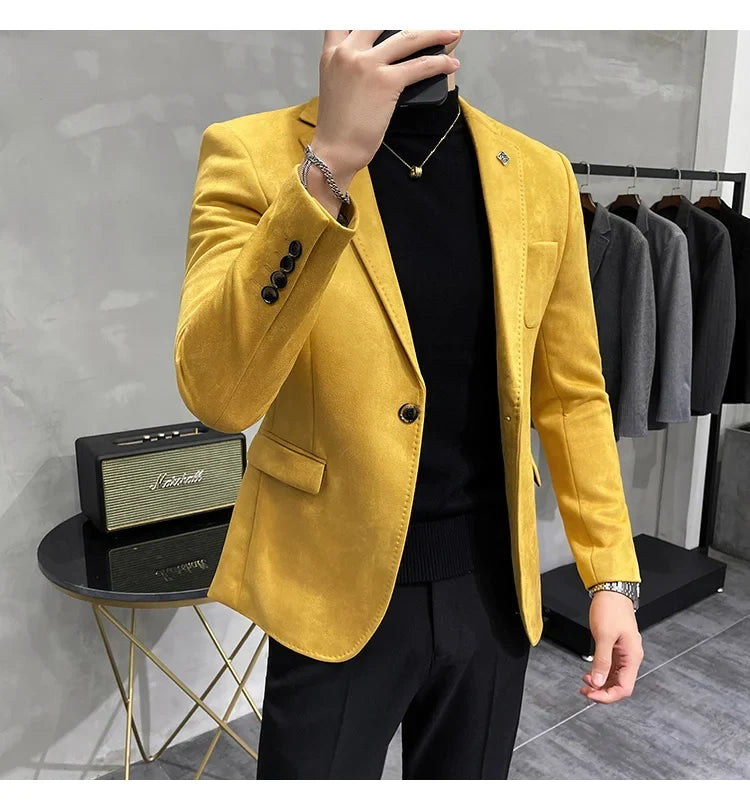 Deerskin Leather Jacket Blazer Men Casual Slim Fit Blazer Hombre Suit Leather Jacket Men Terno Masculino Men Clothing 6 Color