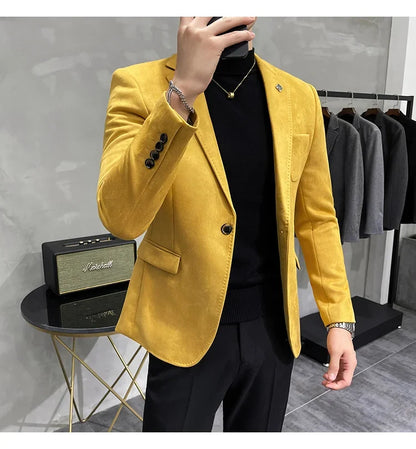 Deerskin Leather Jacket Blazer Men Casual Slim Fit Blazer Hombre Suit Leather Jacket Men Terno Masculino Men Clothing 6 Color