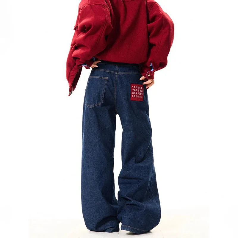 New Korean Retro Blue Straight Leg Jeans Casual Loose Wide Leg Pants Fashion Men's Wide Jeans High Quality Pants