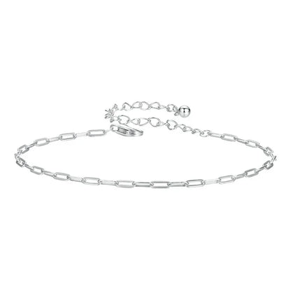 Solid 925 Sterling Silver Square Chain Bracelets for Women, White Gold Plated Handmade Basic Bracelets Birthday Gift