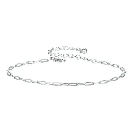 Bracelets Chaîne Carrée en Argent Sterling 925 Massif pour Femmes, Bracelets Basiques Faits à la Main Plaqué Or Blanc Cadeau d'Anniversaire