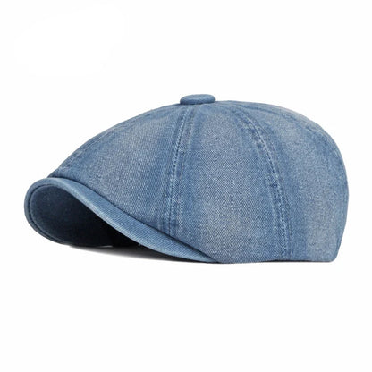 Men's Octagonal Hat Casual Solid Eight-blade Berets Washed Denim Newsboy Cap Women Painters Hat Peaked Herringbone Flat Cap