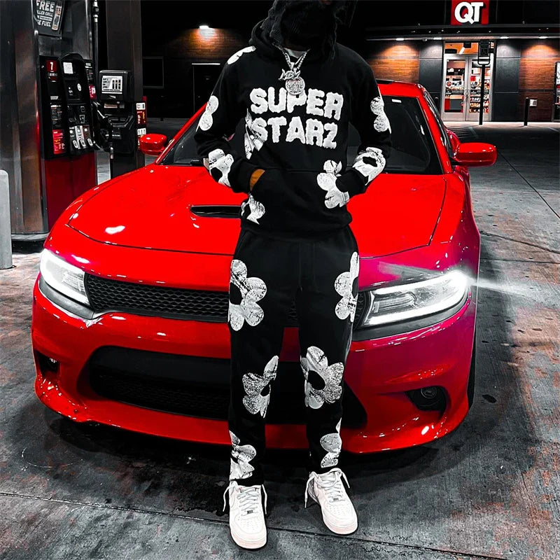 Spring Autumn Men Hoodies Sets Letter Print Hoody Women Sweatshirt Hip Hop Streetwear Y2k Retro Harajuku 2024 New Men's Clothing