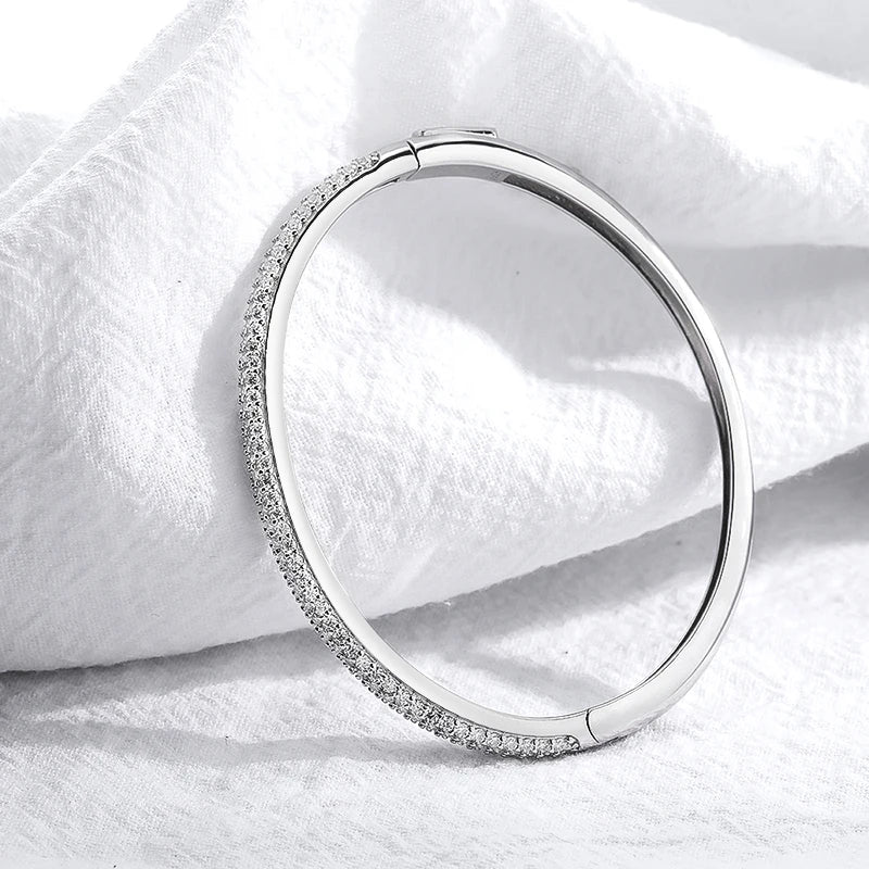 1.5mm 2.3CT All Moissanite Bangle for Women Luxury Quality Jewelry S925 Sterling Silver Bracelets Birthday Christmas Gift