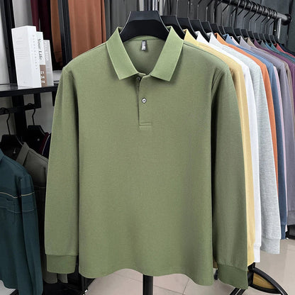 100%pure cotton autumn winter men's high-end designer fashionable long sleeved boutique button casual comfortable polo shirt top