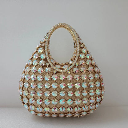 Women Large Capacity Handbag Luxury Green Rhinestone Evening Party Bags Wedding Bridal Crystal Clutches Top-handle Purse