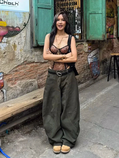 Boyfriend Barrel Jeans Women Men Vintage Patchwork Seam Low Rise Extra-wide Leg Pants Long Trousers Hip Hop Streetwear