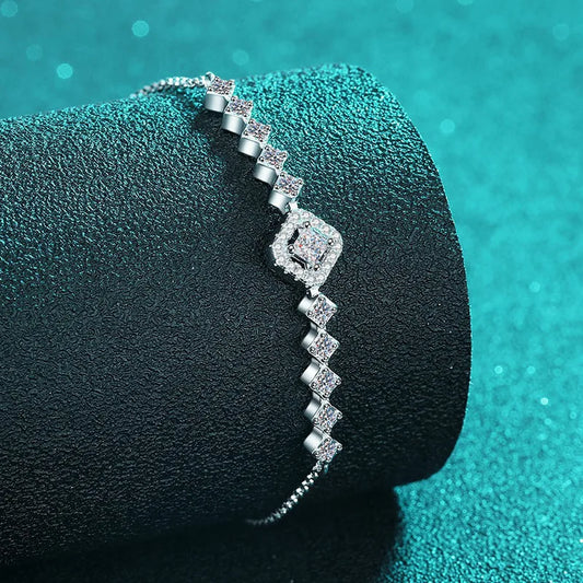 Bracelets 3*3mm 0.7cttw en Moissanite pour femmes, coupe princesse carrée, chaîne de luxe, en argent sterling S925, bijoux de gros