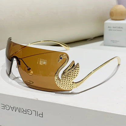 Trendy Y2K 2025 Women's Oversized Rimless Sunglasses Fashion Inlay Gradient Anti-Reflective UV400 Sun Shades Eyewear Gafas