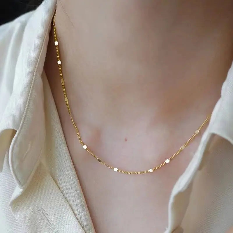 real 925 silver necklace women's sterling silver collarbone chain necklace glitter chain necklace silver jewelry