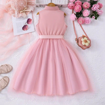 2025 Teen Girl Dress Summer Blue KIds Dresses Sleeveless Casual Vacation Elegant Mesh Children Princess Dress 7 8 9 10 11 12 Yrs
