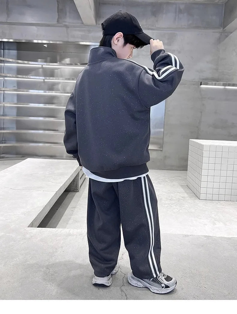 Spring Autumn Boys Striped Half Zip Sweatshirt+Sweatpant Workout Sets School Kids Tracksuit Children Outfit Jogging Suit 5-16 Yr