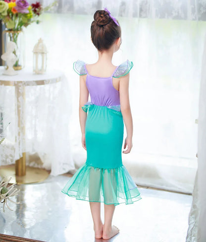 Halloween Costume Mermaid Dress Girl Ruffles Shell Fishtail Frocks Ariel Fantasy Luxury Princess Gown Children Fancy Fairy Dress