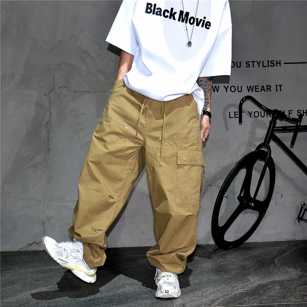 Mens American Tactical Cargo Pants Premium Camo Baggy Loose Fit Vintage Streetwear Korean Style Trendy Workwear Khaki Pants Male