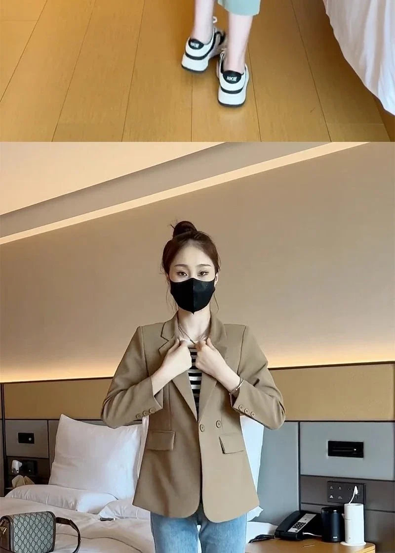 Suit Jacket Spring 2025 New Women Blazers Casual Notched Female Chic Coat Slim One Button Temperament Suit Coats Khaki Outwear
