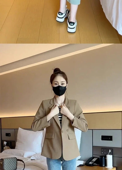 Suit Jacket Spring 2025 New Women Blazers Casual Notched Female Chic Coat Slim One Button Temperament Suit Coats Khaki Outwear