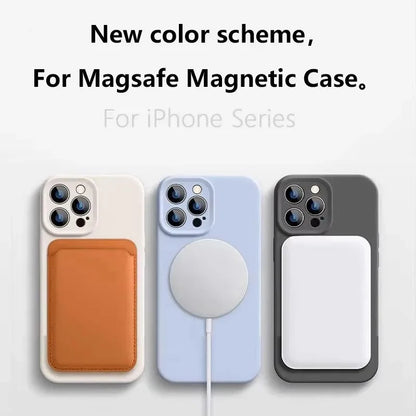 شحن لاسلكي مغناطيسي فاخر لحافظات هواتف MagSafe لهاتف iPhone 16 Plus 15 14 13 17 Pro Max 17 غطاء سيليكون سائل أصلي