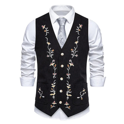 Suit Vest Man British Style Printed Single-breasted Male Waistcoat Slim V-neck Sleeveless Pocket Versatile Men Vest