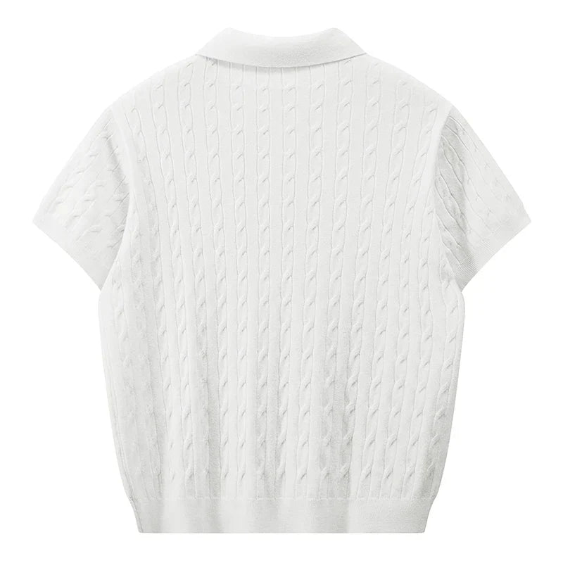 Jack's American Retro Twisted Flower Knitted Short Sleeved Polo Shirt for Men's Summer Trendy Brand Loose Casual Pullover Top