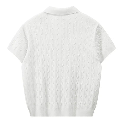 Jack's American Retro Twisted Flower Knitted Short Sleeved Polo Shirt for Men's Summer Trendy Brand Loose Casual Pullover Top