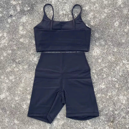 Solid Color gym bike Yoga Set short Legging +cross sport bra Tracksuit Athletic Women Gym Suit Comprehensive Training Jogging