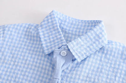 Summer Casual Plaid T-Shirt And Pants Set with Tie for Baby Boys Cotton Toddler Outfit 2Pcs Clothing Suit Kids Clothing