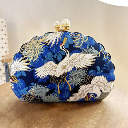 2023 Embroidery Women Evening Bag Wedding Shell Shaped Shoulder Handbags Mini Dinner Clutch Purse Pearl Hasp Purse Drop Shipping