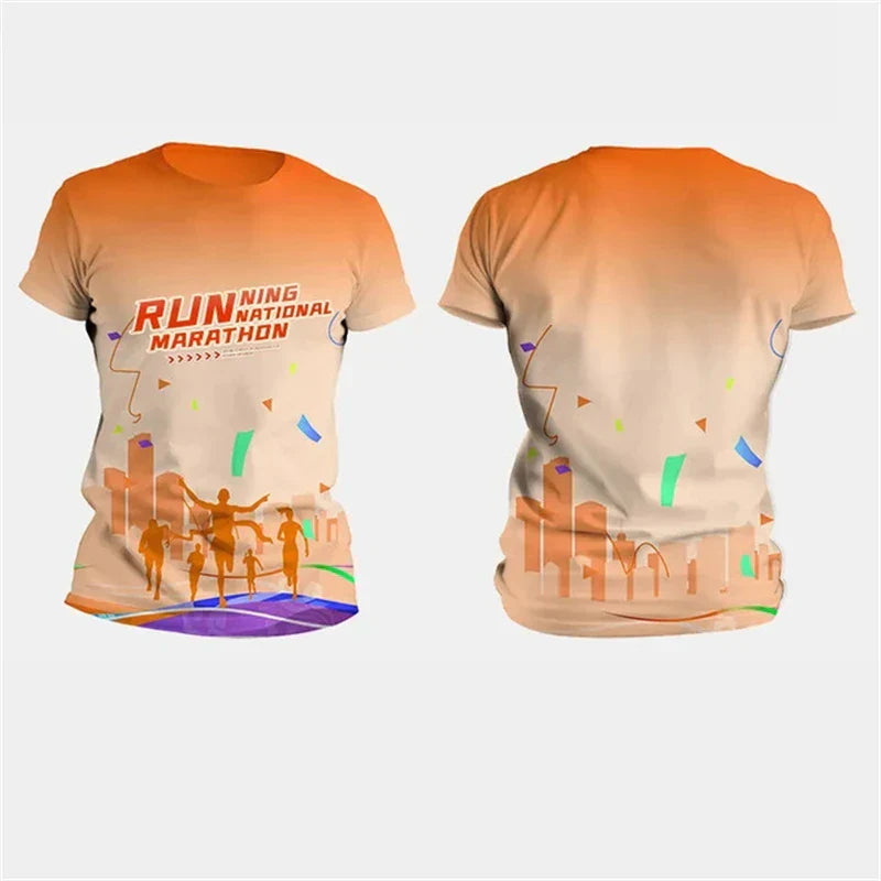 Men's T shirt Outdoor Fitness Run Sports T-Shirts Summer New Casual Women's Short Sleeve Tops Fashion 3D Gradient Harajuku Tops