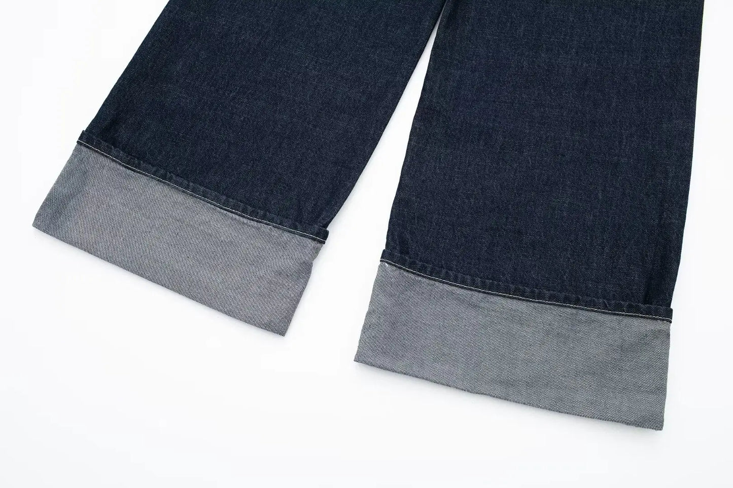 Women's High-Waisted Jeans Slim Trailing Trousers Rolled Leg Denim Pant Fashion Lady High Street Casual Wide-Leg Jeans