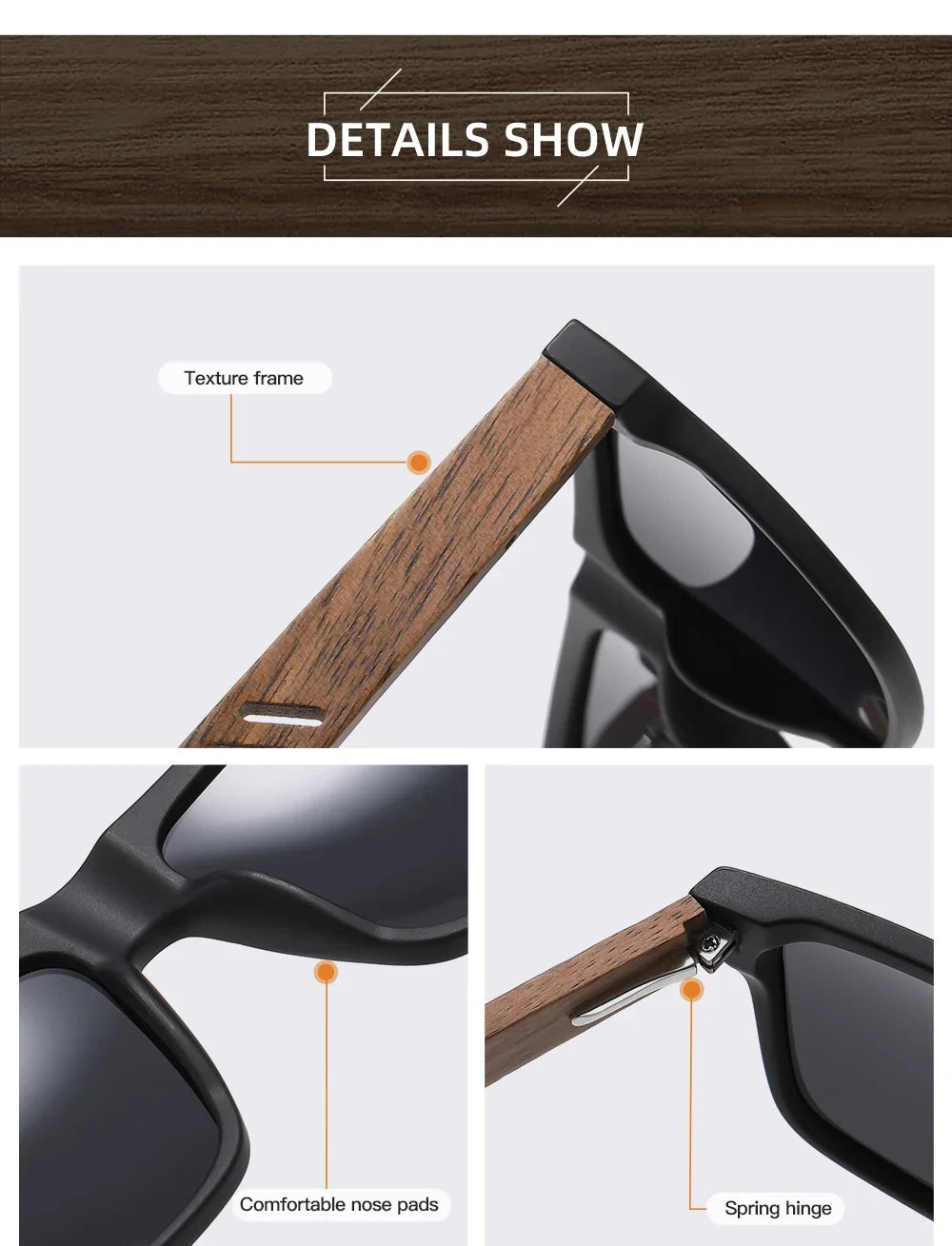 New Arrivals Black Wooden Polarized Sunglasses for Men Bamboo Sunglasses Red UV400 Lenses Fashion Driving Shades S5565
