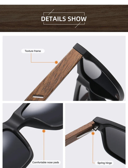 New Arrivals Black Wooden Polarized Sunglasses for Men Bamboo Sunglasses Red UV400 Lenses Fashion Driving Shades S5565
