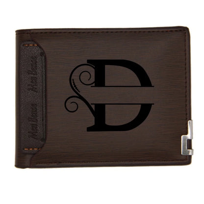 Personalized Wallet for Men Custom Wallets for Men Engraved Letter Name Leather Wallet Bifold Custom Gifts for Dad/Husband