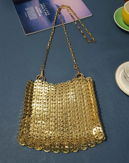 Women's Bag Designer Handbag Aesthetic Bags Hand Woven Metal Gold Silver Splicing Clutch Luxury Holiday Shoulder Bag Tote Bag