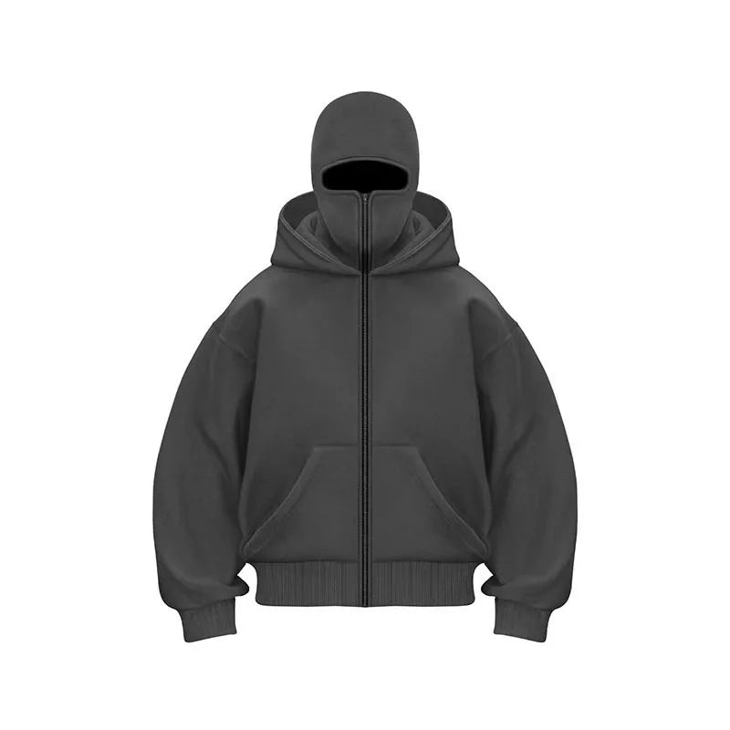 Men and women Y2K Gothic Harajuku winter new item double hooded sweatshirt men's hooded mask zipper sportswear
