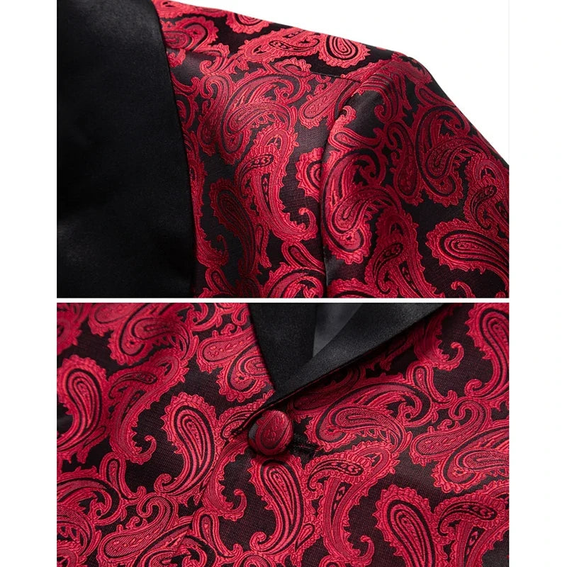 2026 New Men's Red Cashew Flower Blazer, Wedding Party Dress Jacket, White Blue Black Brands Blazers Coat, S M L XL XXL