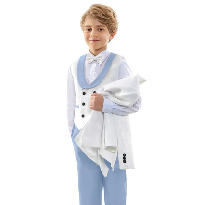 Hot Sale Boys Wedding Suit Set 4 Piece Formal Tuxedo Jacket Vest Pants Bow Tie Slim Fit Kids Suits for Boys 3-14Y Fashion Suit