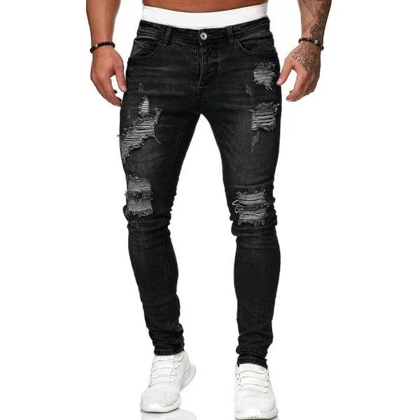 2025 New Solid Color Fashion Men Casual Pants Stretch Jeans Skinny Work Trousers Male Wash Slim Fit for Zippered Jeans Men Cloth