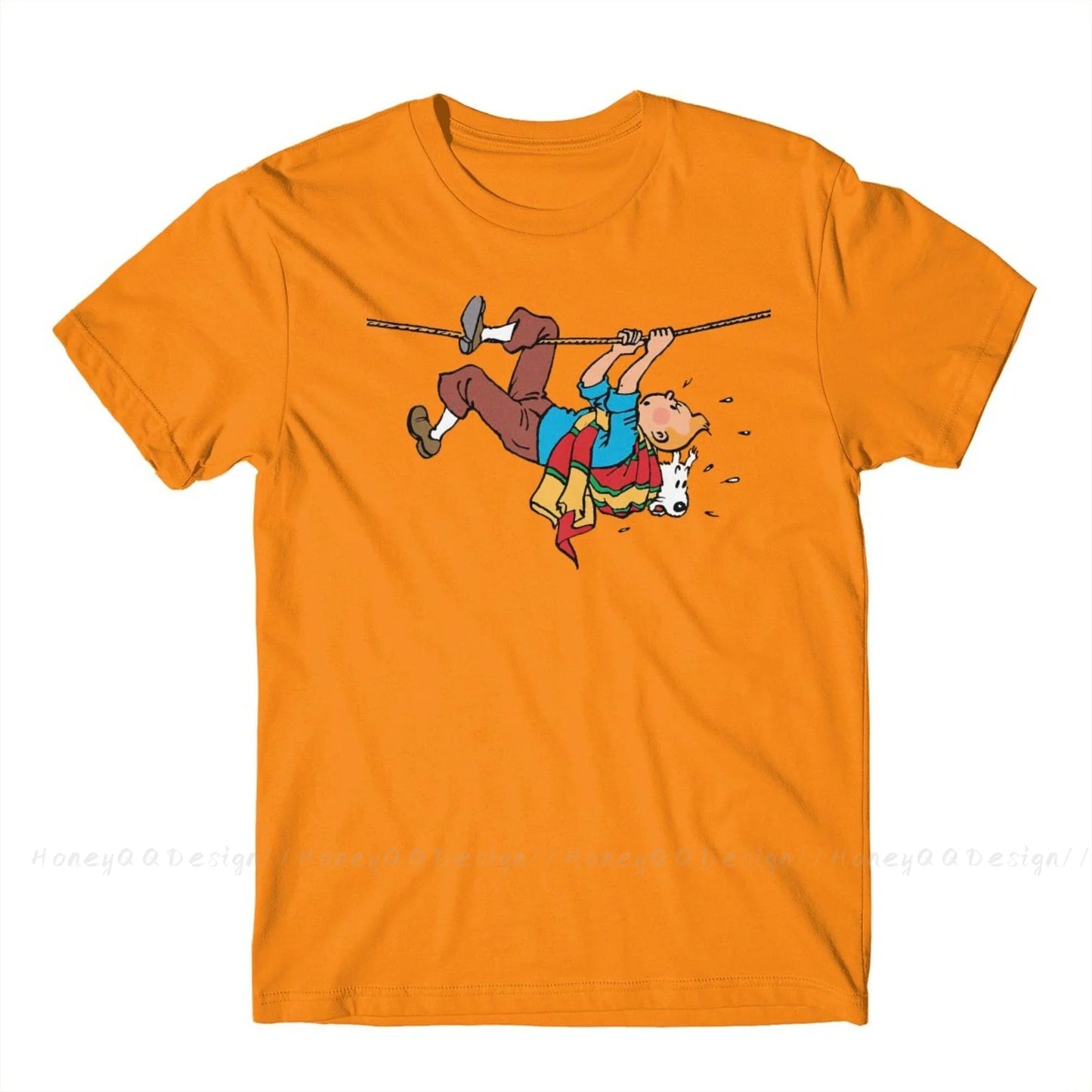 Kuifje Rope Klimbing Fashion TShirt Design Gaston Lagaffe Anime Cotton Shirt Men Unisex T-Shirt Oversize Adult Plus Size