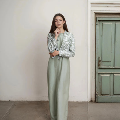 Autumn Winter Casual Women Cotton Linen Shirt Fashion Print Long Dress Set with Pocket Blouse Elegant Lady Street 2 Piece Set