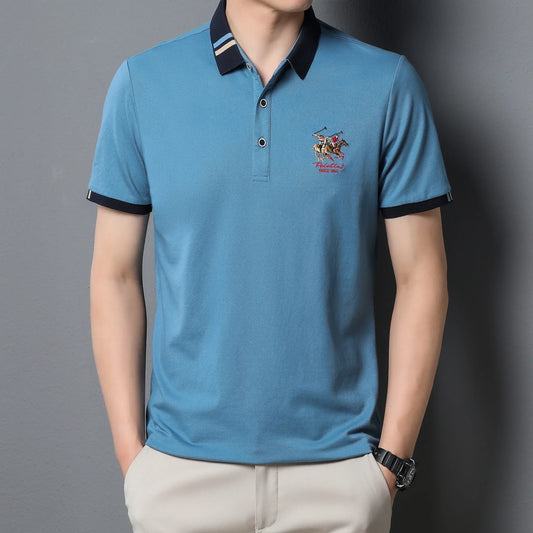 2024 Men's Cotton New Summer Exquisite Embroidered Short sleeved Polo Shirt Business Leisure Breathable T-Shirt Top Men's Wear