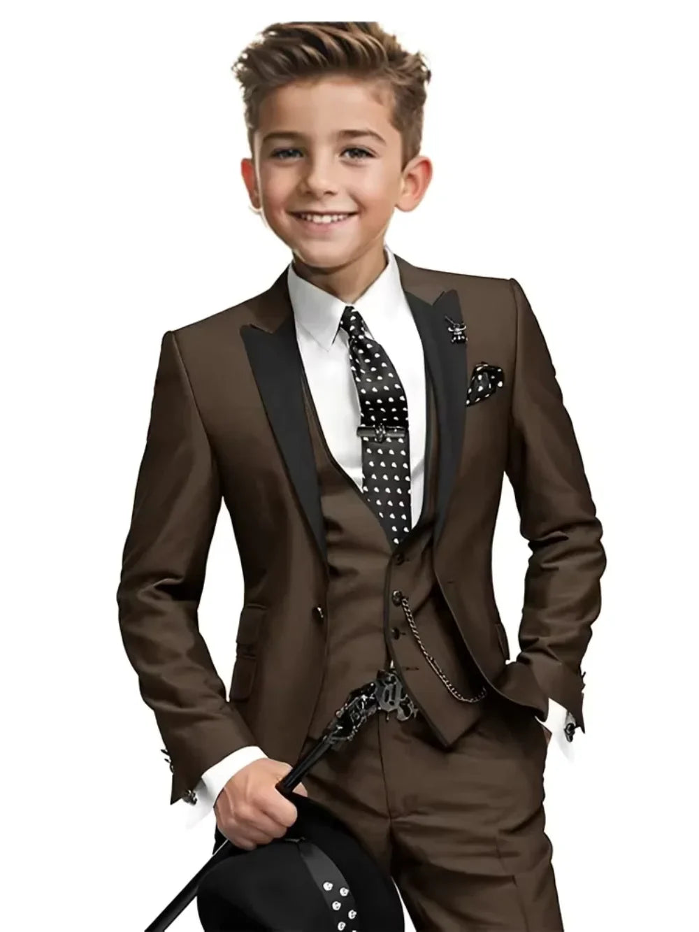 High Quality Boys Formal Suit Set 3 Pieces For Violin Performance Classy Peak Lapel Kids Slim Fit Tuxedo Birthday Party Wear