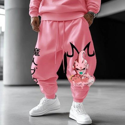 Majin Buu Hoodie Pants Set Anime Cotton Loose Fit Graphic Print Streetwear Casual Sweatshirt Joggers Japanese Cartoon Character