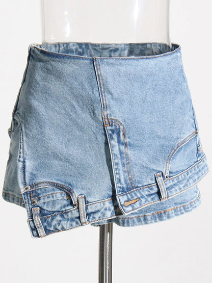 Denim Solid Shorts Skirts For Women High Waist Patchwork Irregular Hem Streetwear Short Pants Female Clothing 2022