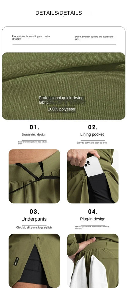 Mens Gym 2 in 1 Jogger Sport Short Pants Man Quick Dry Running Workout Basketball Shorts Male Gym Fitness Sweatpant Bottoms