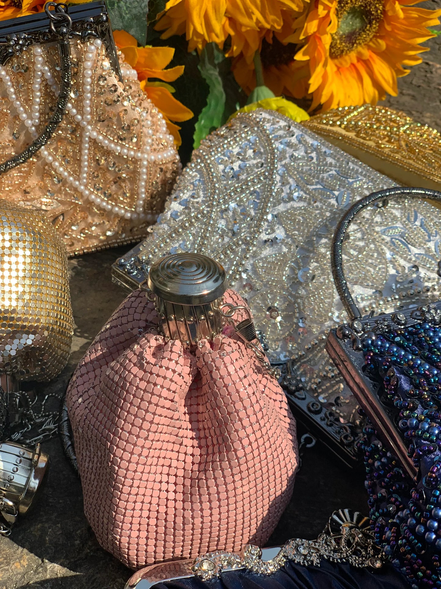 Lost in Vintage Glitter Sparking Evening Bag Handbag with Aluminum Pieces Crossbody Clutches Shoulder Metallic Chains