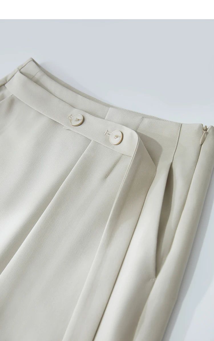 Minimalist Knee length Skirt Women Pleated A-line Loose Dress Elegant Commuting Style Belt Decoration Skirts 12522074