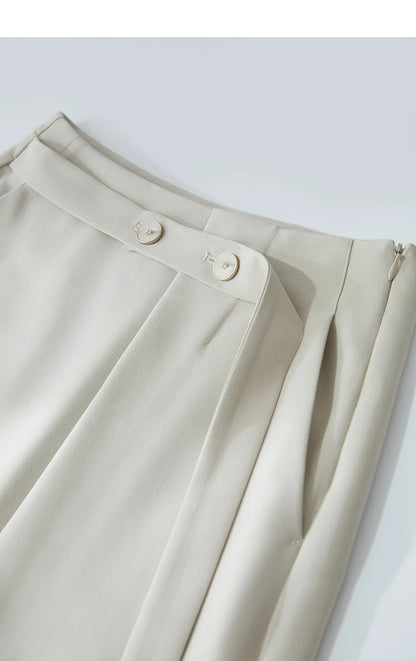 Minimalist Knee length Skirt Women Pleated A-line Loose Dress Elegant Commuting Style Belt Decoration Skirts 12522074